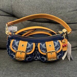 Coach Ashton Baguette Bag In Signature Canvas Denim/Brown CY700